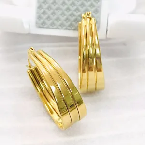 Stylish 18k gold stainless steel wide U hoop earrings for women, trendy daily jewelry.