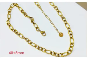 Stainless steel 18K gold plated paperclip link chain necklace detail and clasp view.