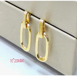 Gold geometric rectangular link earrings, elegant stainless steel drop earrings for women daily.