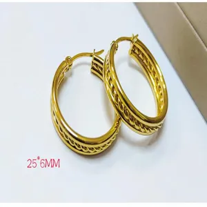 Stainless steel 18k gold plated twisted hoop earrings detailed view, elegant and durable fashion jewelry.