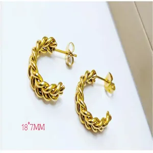 Chic twisted gold hoop earrings for women, minimalist stainless steel jewelry for daily wear.