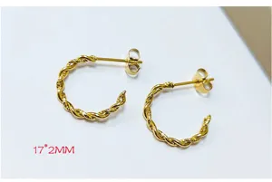 Stainless steel 18K gold plated twisted hoop earrings for women, chic daily jewelry style.