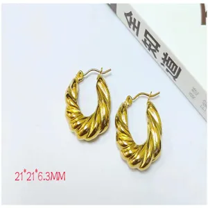 Gold twisted hoop earrings, stainless steel 18k gold plated chunky huggie earrings chic.
