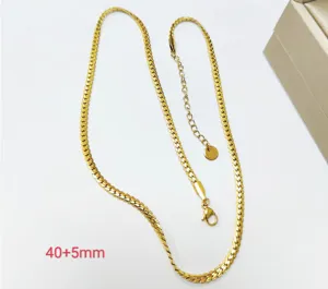 Fashion 18K gold plated stainless steel flat snake chain necklace with extension 40+5mm