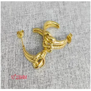Detailed view of trendy stainless steel 18K gold knotted hoop earrings, measuring 10x23mm size.