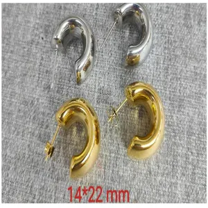 Stainless steel puffy crescent hoop earrings, 14x22mm gold and silver tone stud earrings.