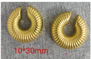 Chunky Gold Ribbed Open Hoop Earrings Stainless Steel Geometric Ear Cuffs Women Jewelry