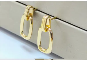 Elegant 18K gold plated geometric rectangular link stud earrings for daily fashion wear.
