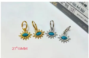 Stainless steel 18k gold silver turquoise evil eye drop earrings fashion jewelry 27x19mm