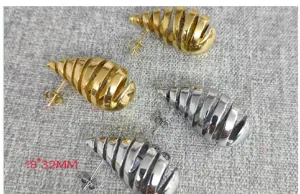 Stainless steel spiral teardrop earrings gold and silver geometric hollow ear studs