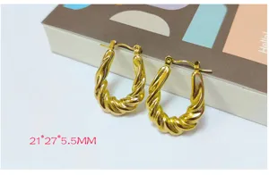 Stainless steel 18K gold plated twisted hoop earrings, classic textured design for daily wear.