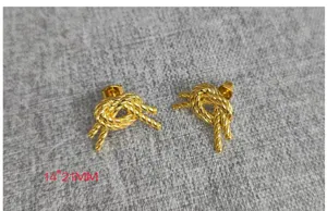 Stainless steel 18K gold plated twisted rope knot stud earrings, elegant daily jewelry detail.