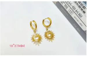 Stainless steel 18K gold sunburst heart hoop earrings fashion jewelry for women daily wear 1pc