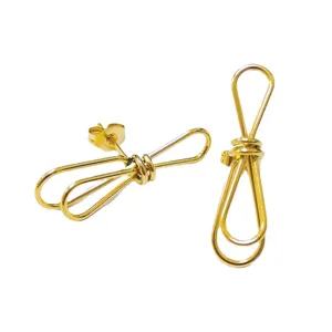 Trendy 18K Gold Plated Stainless Steel Geometric Wire Earrings Chic Fashion Jewelry