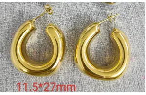 Chunky gold-plated stainless steel U-shaped hoop earrings, minimalist thick polished design.