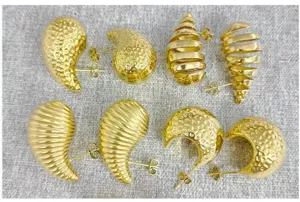 Chunky gold-plated stainless steel earrings set featuring trendy drop and geometric shapes.