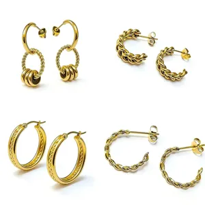 18K Gold Plated Stainless Steel Twisted Hoop Earrings For Women Men Minimalist Geometric Huggie Earrings Jewelry
