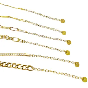 Multi-style 18k gold plated stainless steel chain necklace set, classic clavicle chain main view.