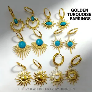 Stainless Steel 18K Gold Plated Turquoise Hoop Earrings For Women Ins Style Sunburst Heart Evil Eye Pendant Jewelry