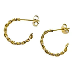 Twisted stainless steel 18K gold hoop earrings, elegant and classic daily jewelry.