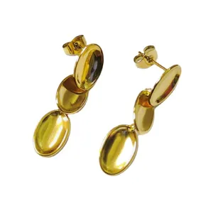 Gold plated stainless steel multi-disc drop earrings for women elegant daily wear jewelry