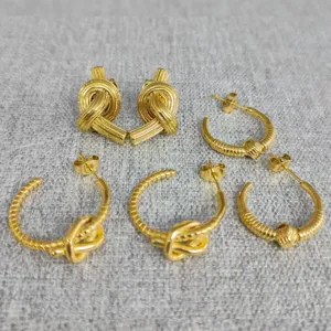 Gold stainless steel knot twist hoop earrings set trendy fashion jewelry for women daily wear