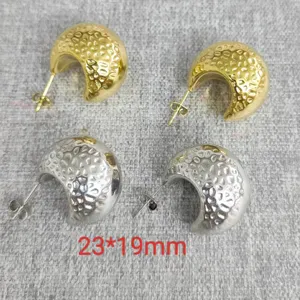 Trendy water drop crescent hammered stainless steel earrings, gold and silver options available.