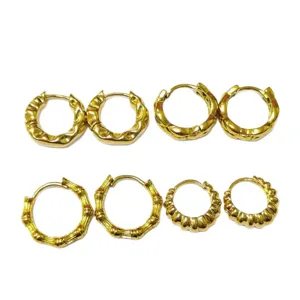 Set de Boucles d'Oreilles Creoles Bambou Or 18K Geometrique Boucles d'Oreilles pour Femme