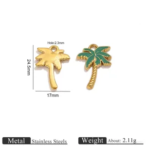 Colgante de Palmera Esmaltado de Acero Inoxidable Abalorio para Joyería DIY Collar Pulsera
