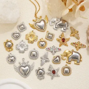 Stainless steel vacuum plated charms, rhinestone heart bee pendants for DIY jewelry.