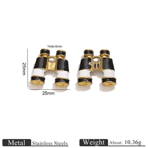 Colgante con abalorio de prismáticos en acero inoxidable negro y blanco para joyería DIY.
