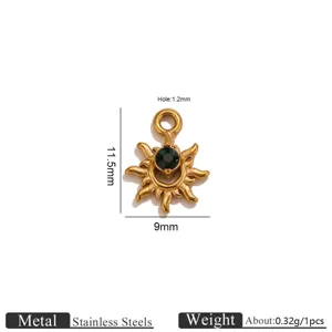 Ciondolo sole strass verde placcato oro 18k in acciaio inox accessorio per gioielli DIY