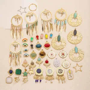Stainless steel DIY jewelry charms set, vintage multi-shape pendants for handmade necklace accessories.