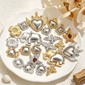 DIY Titanium Steel Rhinestone Elephant Bee Heart Charm Pendant Jewelry Making Accessories