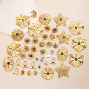 Collection de breloques en acier inoxydable vintage serties de pierres, accessoires DIY.
