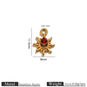 Ciondolo Sole Cristallo Rosso in Acciaio Inossidabile Placcato Oro 18K Per Gioielli DIY