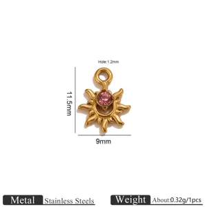 Ciondolo sole strass oro in acciaio inossidabile doppio foro connettore gioiello DIY.