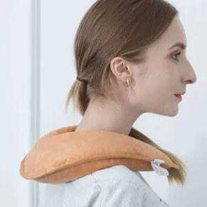 Rechargeable U-shaped electric heating neck pad for cervical spine and shoulder warmth relief.