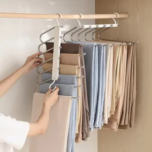 Stainless Steel Folding Pants Hanger Multi Layer Magic Pants Rack Closet Storage Organizer Space Saving Pants Holder Stand