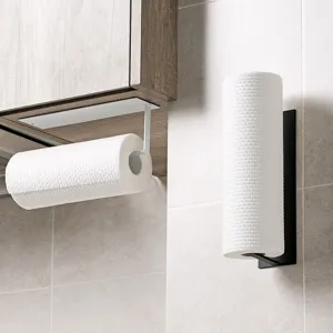 Carbon Steel Kitchen Paper Towel Holder Punch Free Wall Mounted Hanging Rag Cling Film Storage Rack Roll Paper Organizer