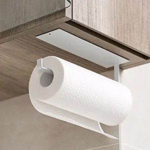 Kitchen paper towel holder wall mounted punch free roll paper rack white storage