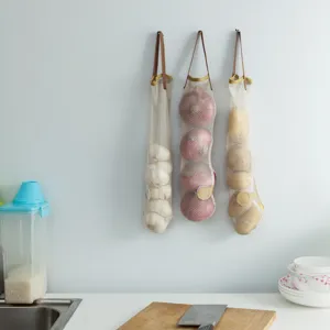 Borsa portaoggetti in rete sospesa per frutta e verdura, organizzatore da cucina traspirante.
