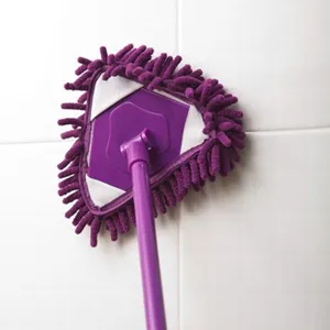 Purple triangle mini mop with telescopic handle for wall and ceiling cleaning tasks household.