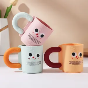 Cute Cartoon Plastic Toothbrush Cup Couple Gargle Mug With Handle Portable Wash Cup Home Bathroom Tumbler