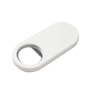 Minimalist magnetic bottle opener for fridge, sleek white beer opener tool for kitchen home.