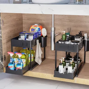 Under sink organizer 2 tier pull out storage rack for kitchen cabinet bathroom