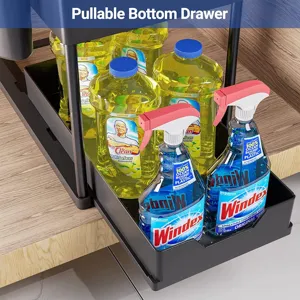 Detail view of the pullable bottom drawer kitchen storage rack, showcasing smooth sliding mechanism.