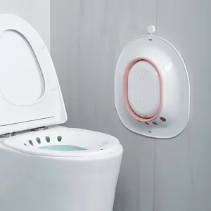 Foldable sitz bath for toilet, postpartum care basin, portable pregnant women washing tub white pink