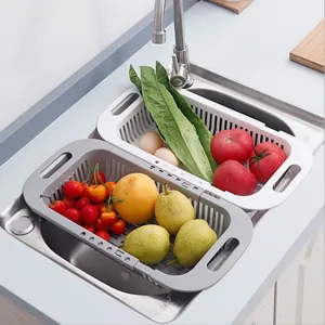 Retractable Sink Drain Rack Plastic Kitchen Dish Draining Basket Fruit Vegetable Storage Organizer Multifunctional Kitchen Tool