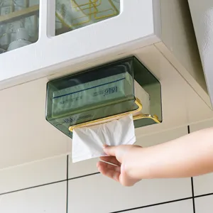 Wandmonteerde Tissuebox Transparant Plastic Servettendispenser Lichte Luxe Zonder Boren Houder Voor Keuken Badkamer